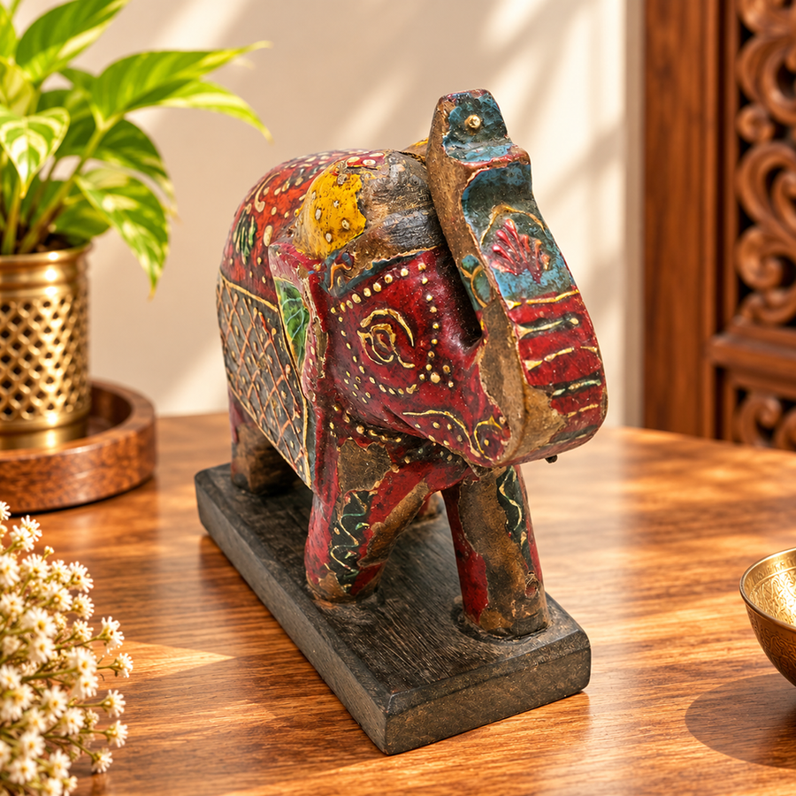 Hand-Painted Wooden Elephant Figurine – product view 1
