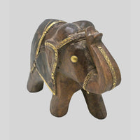 Vintage wooden elephant figurine with decorative brass work - view 2