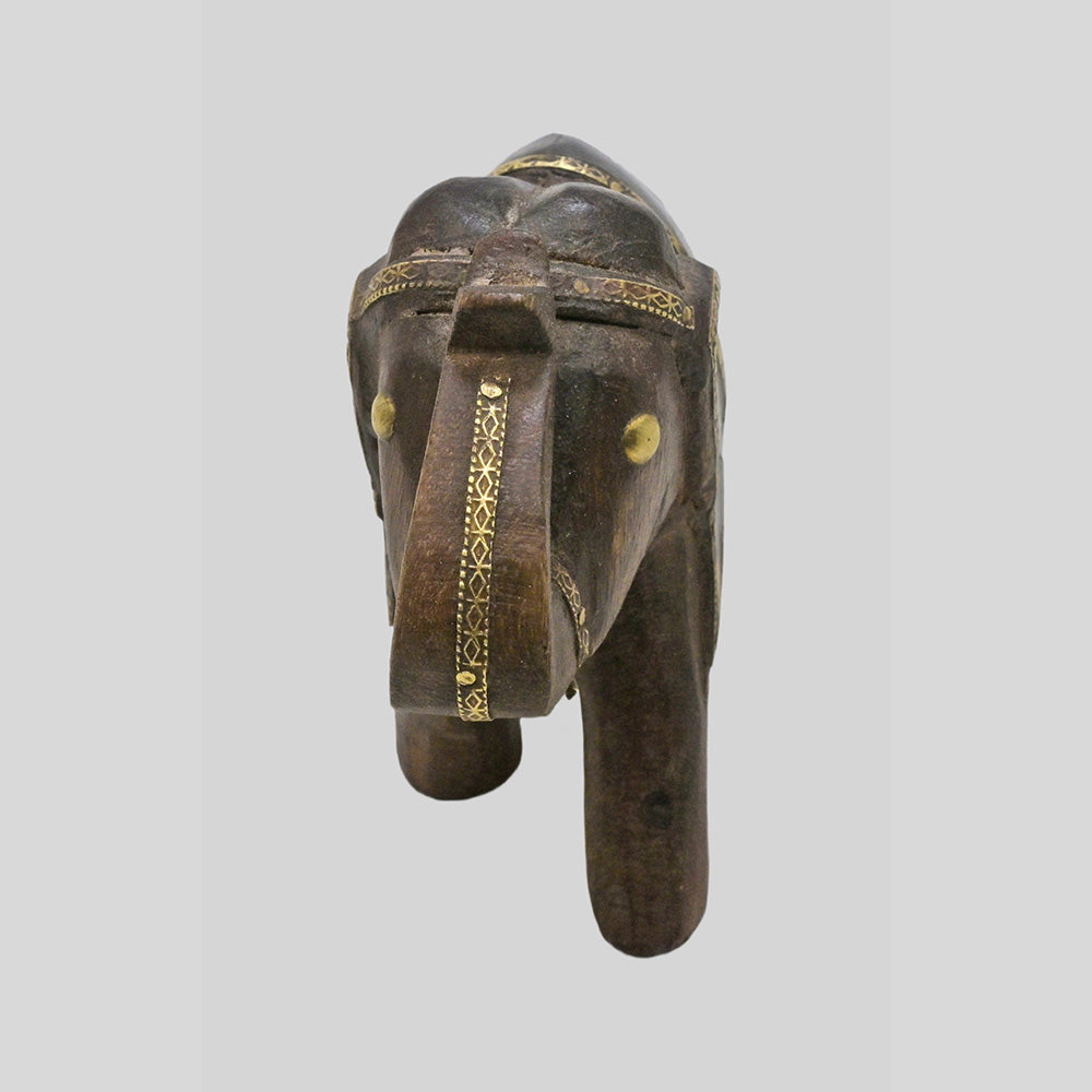 Vintage wooden elephant figurine with decorative brass work - view 3