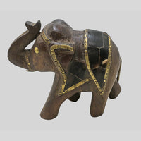 Vintage wooden elephant figurine with decorative brass work - view 4