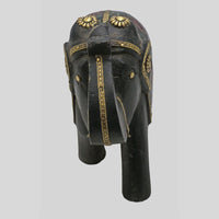 Handcrafted wooden elephant with floral hand painting and brass details - view 3