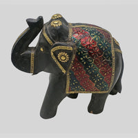 Handcrafted wooden elephant with floral hand painting and brass details - view 4