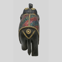 Handcrafted wooden elephant with floral hand painting and brass details - view 5