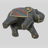Handcrafted wooden elephant with floral hand painting and brass details - view 6