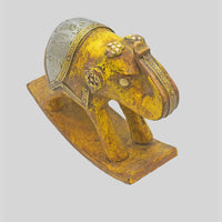 Handcrafted wooden elephant figurine with brass and white metal accents - view 2