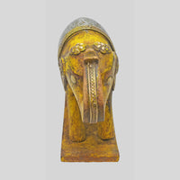 Handcrafted wooden elephant figurine with brass and white metal accents - view 3