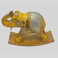 Handcrafted wooden elephant figurine with brass and white metal accents - view 4