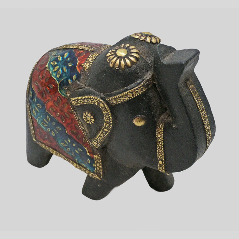 Multicolour floral hand-painted wooden elephant figurine - view 2