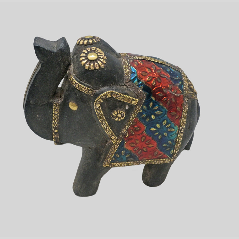 Multicolour floral hand-painted wooden elephant figurine - view 4