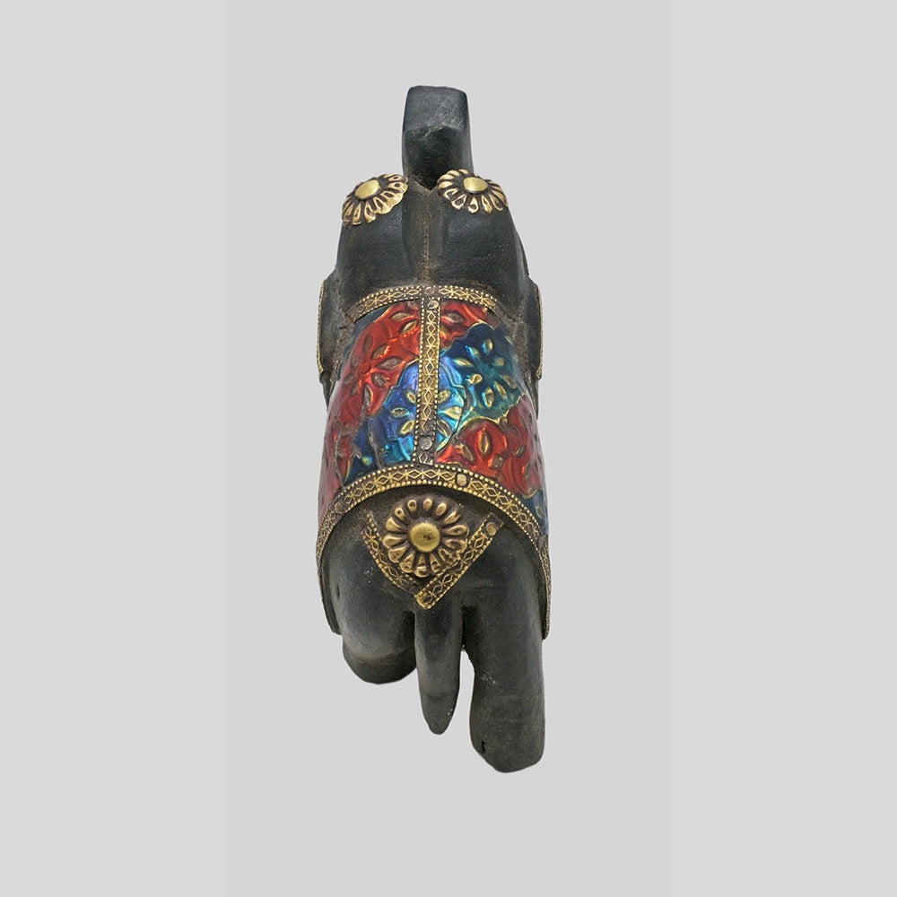 Multicolour floral hand-painted wooden elephant figurine - view 5