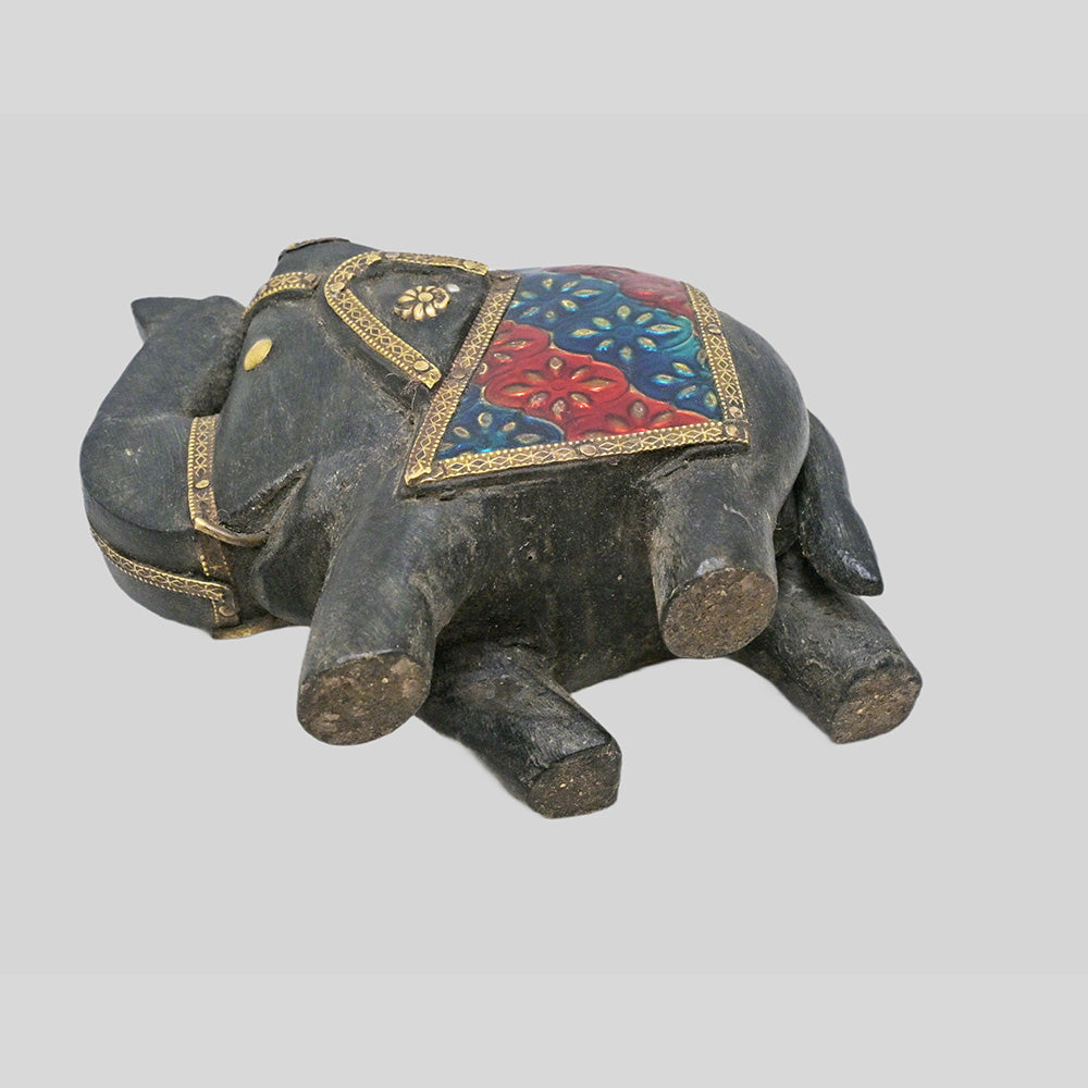 Multicolour floral hand-painted wooden elephant figurine - view 6