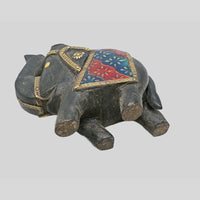 Multicolour floral hand-painted wooden elephant figurine - view 6