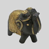 Hand-painted wooden elephant with brass and multicolour floral detailing - view 2