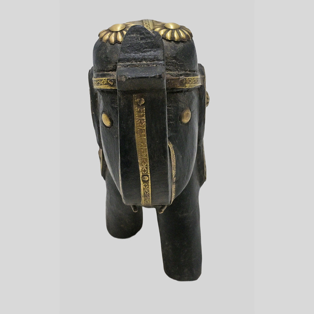 Hand-painted wooden elephant with brass and multicolour floral detailing - view 9