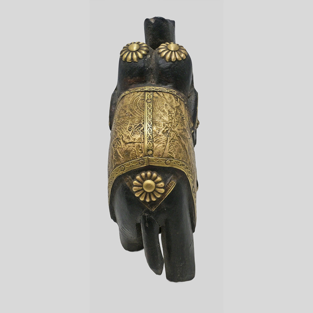 Hand-painted wooden elephant with brass and multicolour floral detailing - view 11