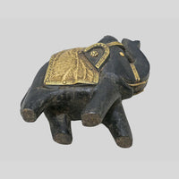 Hand-painted wooden elephant with brass and multicolour floral detailing - view 12