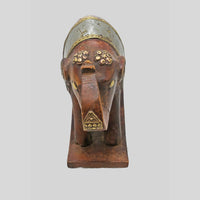 Wooden elephant figurine with brass and white metal detailing - view 3