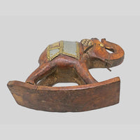Wooden elephant figurine with brass and white metal detailing - view 6