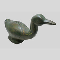 Vintage green wooden duck showpiece, angled view