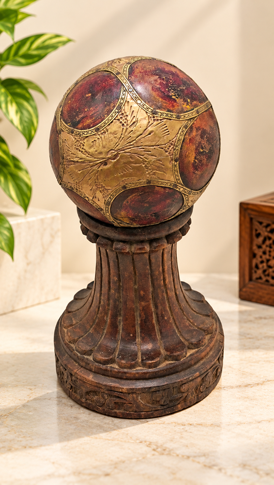 Vintage Handcrafted & Brass Decorated Globe Ball on stand – handcrafted vintage decor product image 1