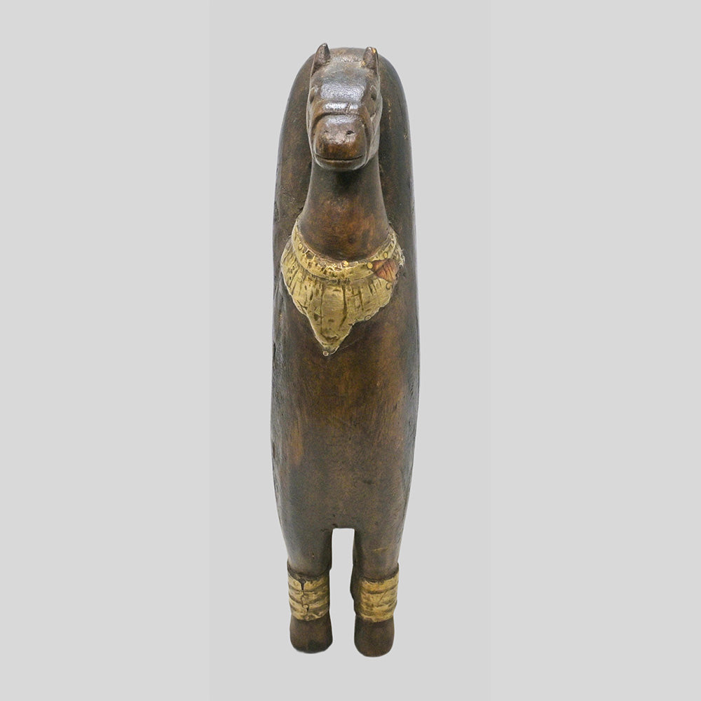 Handcrafted wooden folk camel figurine with brass decoration - view 3