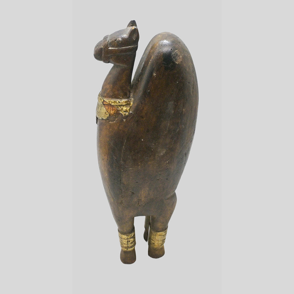 Handcrafted wooden folk camel figurine with brass decoration - view 4