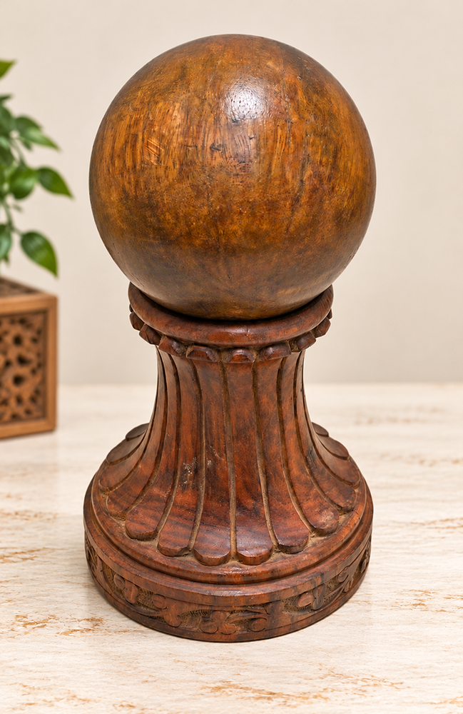 Vintage handcrafted wooden globe ball with decorative finish