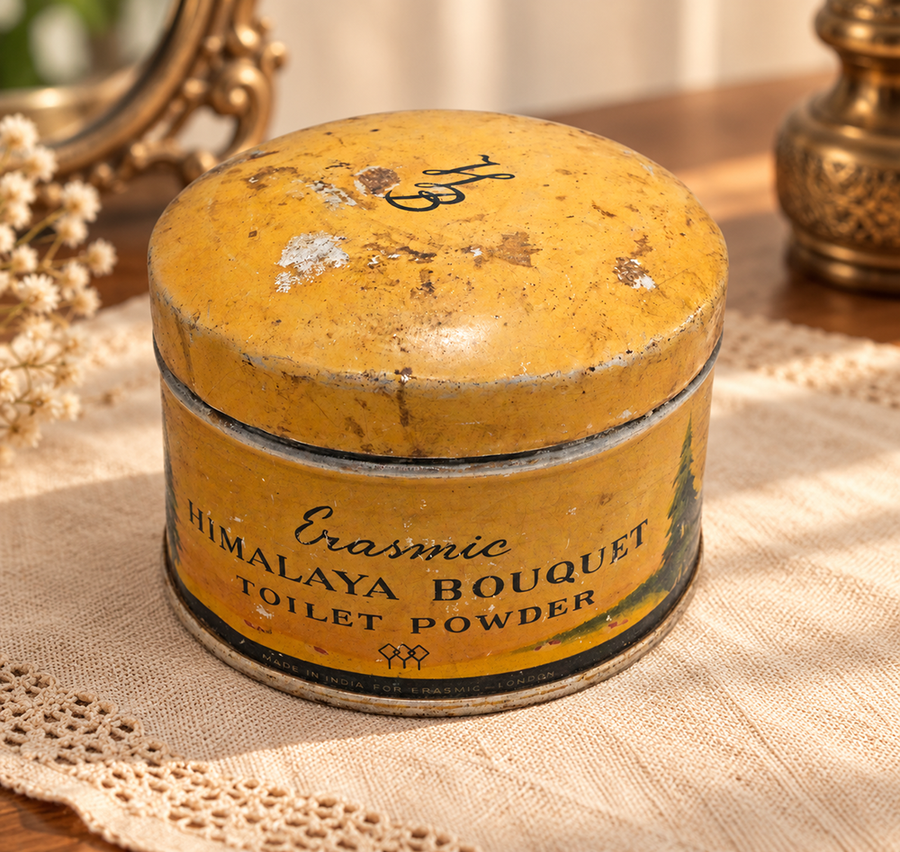 Vintage Erasmic Himalaya Bouquet Toilet Powder Printed Iron Box – handcrafted vintage decor product image 1