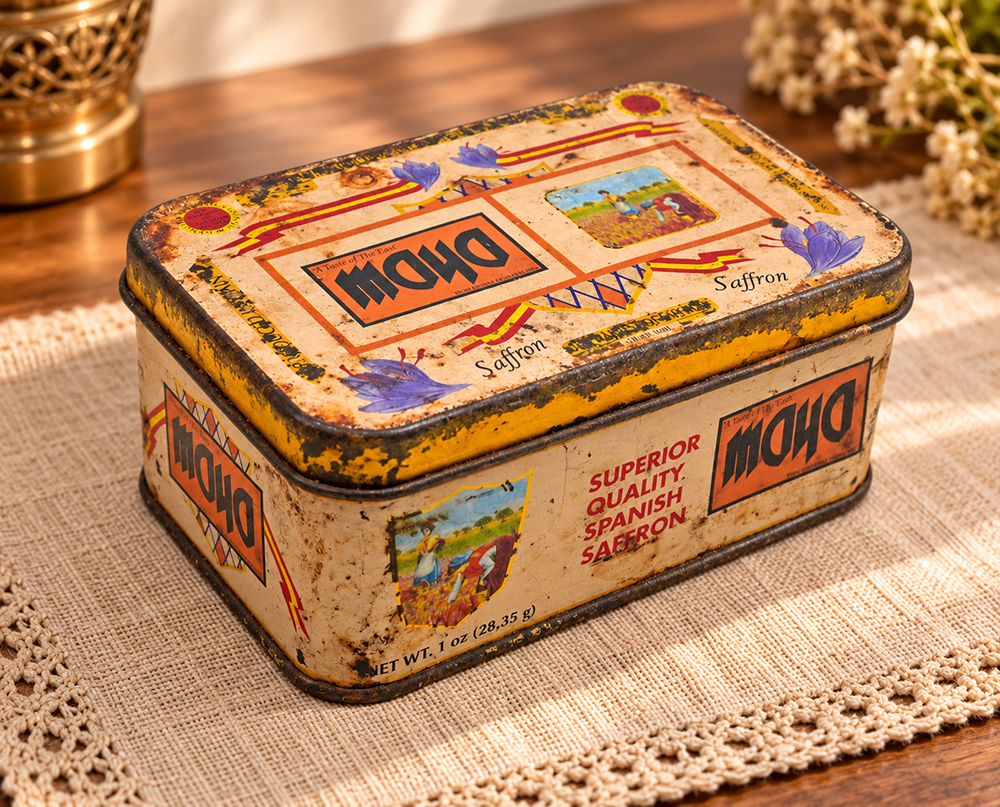 Vintage Moya Spanish Saffron Printed Iron Box – handcrafted vintage decor product image 1