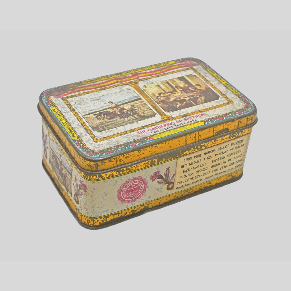 Vintage The Gathering of Saffron printed iron box, another angle