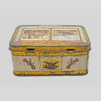 Vintage The Gathering of Saffron printed iron box, side view