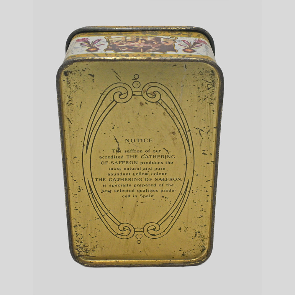 Vintage The Gathering of Saffron printed iron box, additional view