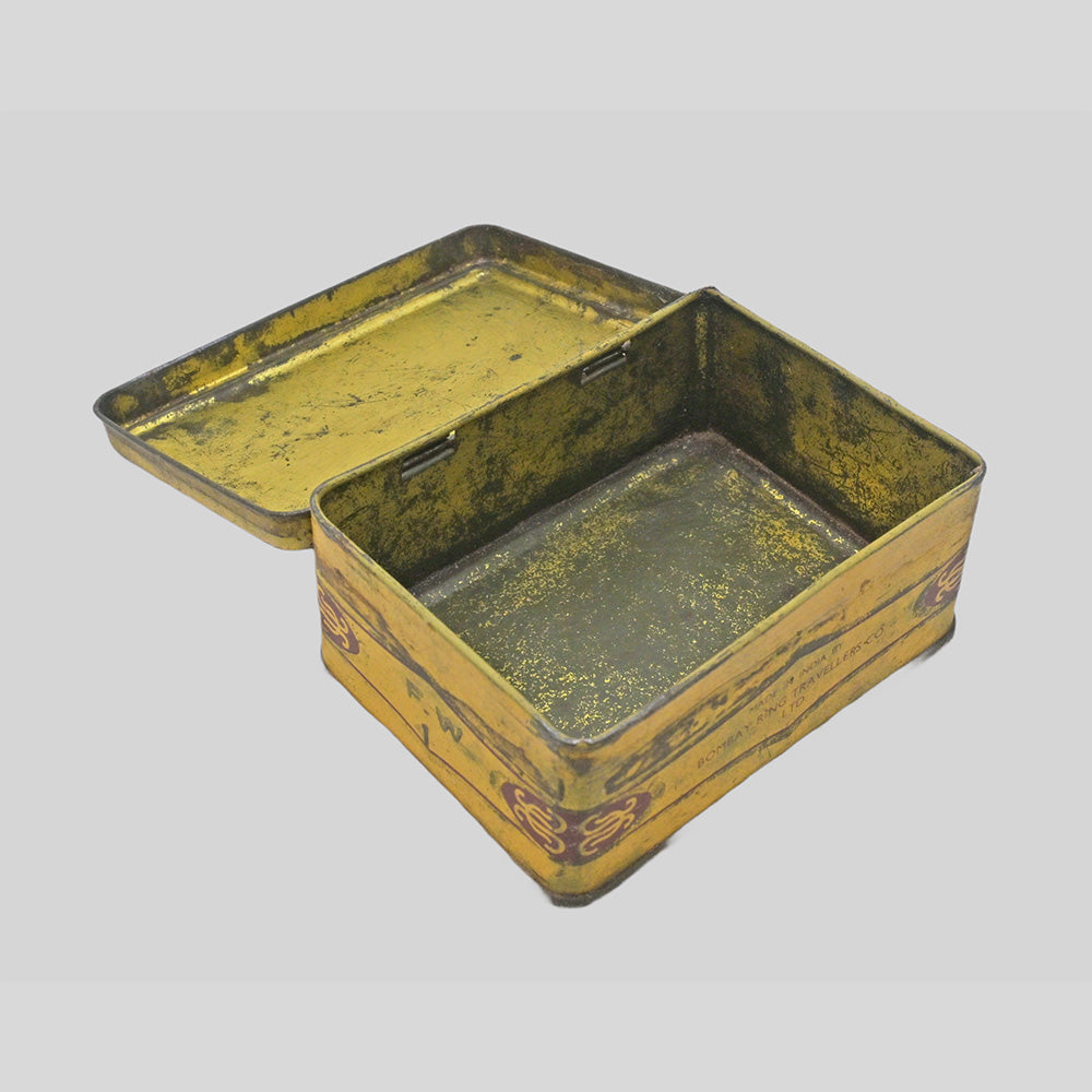 Vintage Bombay Ring Travellers Co. printed iron box, alternate view