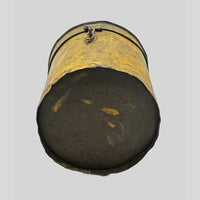 Vintage handcrafted iron storage canister with lid and latch, additional view