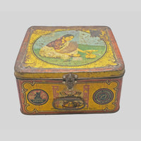Vintage original Pabhat Stove printed tin box, close-up detail