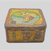 Vintage original Pabhat Stove printed tin box, detail view