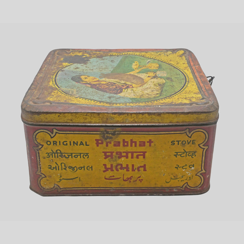 Vintage original Pabhat Stove printed tin box, another angle