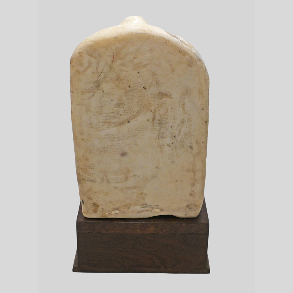 Vintage marble Hindu Lord Ganesha statue on wooden base, alternate view