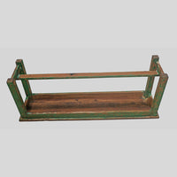 Handcrafted rustic colonial wooden bench with distressed green finish, additional view