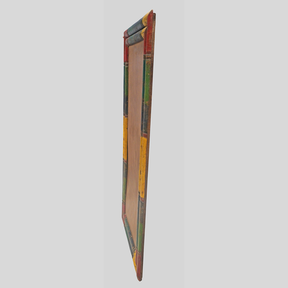 Recycled handcrafted wooden rectangular frame made from lacquer-painted old pillars, alternate view