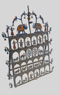 Finely Handcrafted Wrought Iron Rajasthani Decorative Wall Décor Diya Oil Lamps Art with Elephants, Musicians & Traditional Folk Art-2026102207UNQ