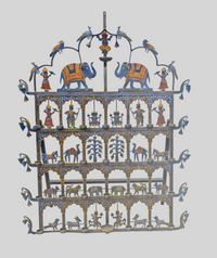 Finely Handcrafted Wrought Iron Rajasthani Decorative Wall Décor Diya Oil Lamps Art with Elephants, Musicians & Traditional Folk Art-2026102207UNQ