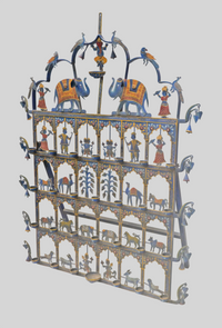 Finely Handcrafted Wrought Iron Rajasthani Decorative Wall Décor Diya Oil Lamps Art with Elephants, Musicians & Traditional Folk Art-2026102207UNQ