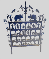 Finely Handcrafted Wrought Iron Rajasthani Decorative Wall Décor Diya Oil Lamps Art with Elephants, Musicians & Traditional Folk Art-2026102207UNQ