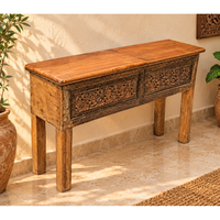Recycled Wooden Console Table – Handcrafted with Antique Wood Carvings - 2026102208UNQ