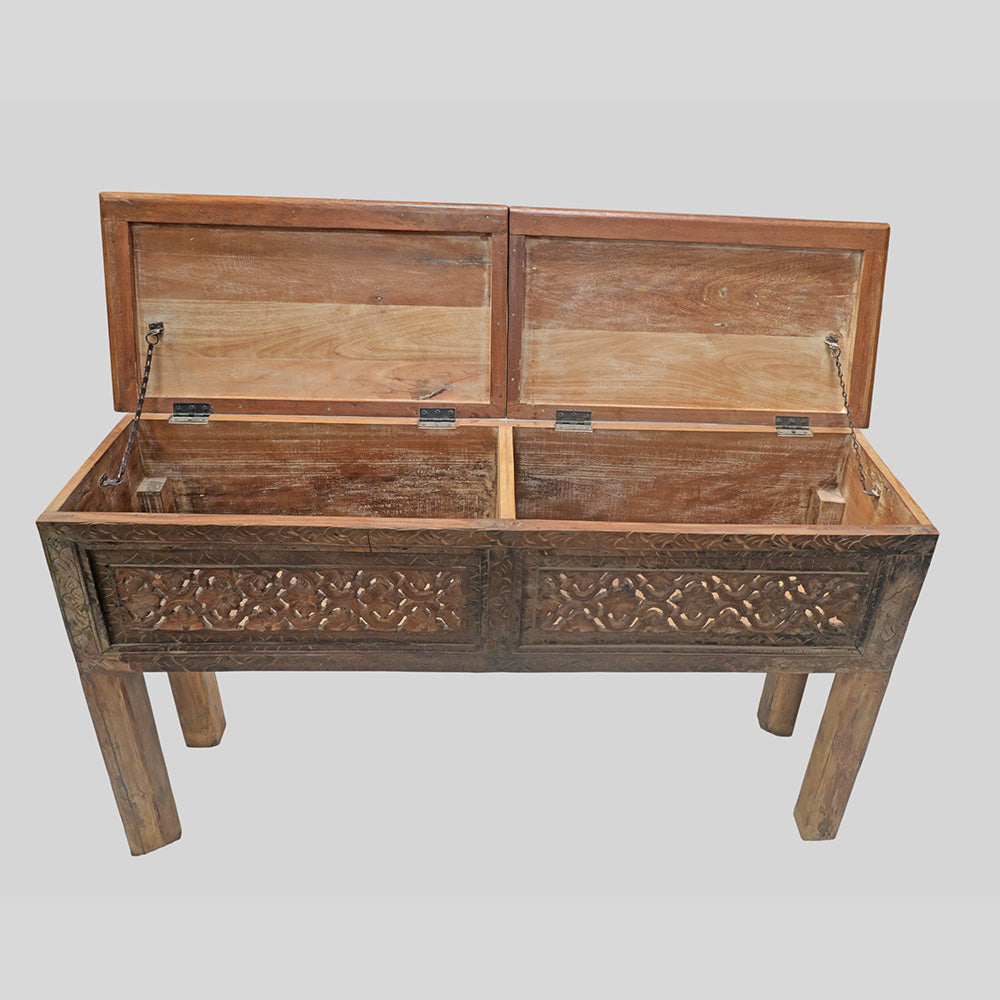 Recycled Wooden Console Table – Handcrafted with Antique Wood Carvings - 2026102208UNQ