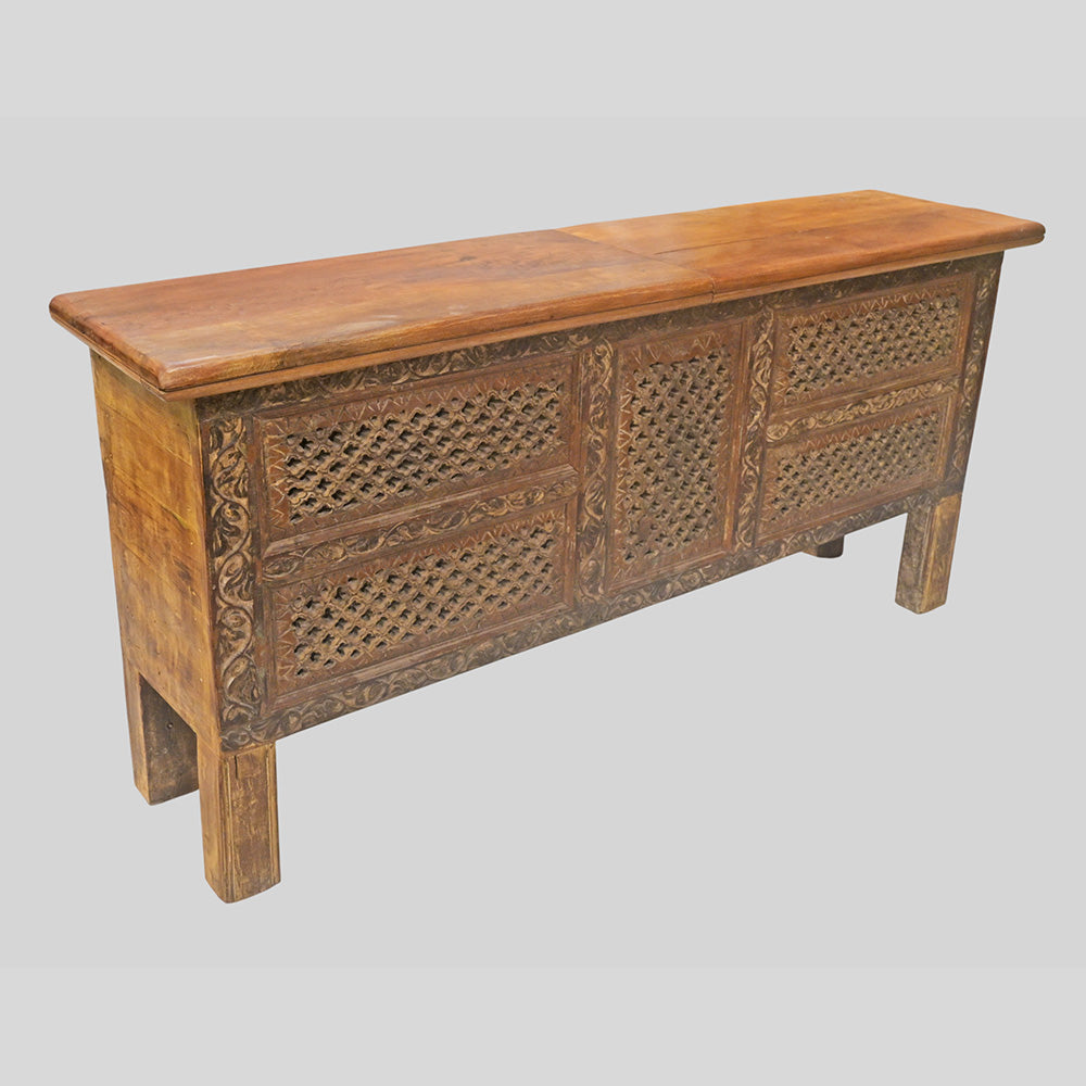 Recycled Wooden Console Table – Handcrafted with Antique Wood Carvings - 2026102209UNQ