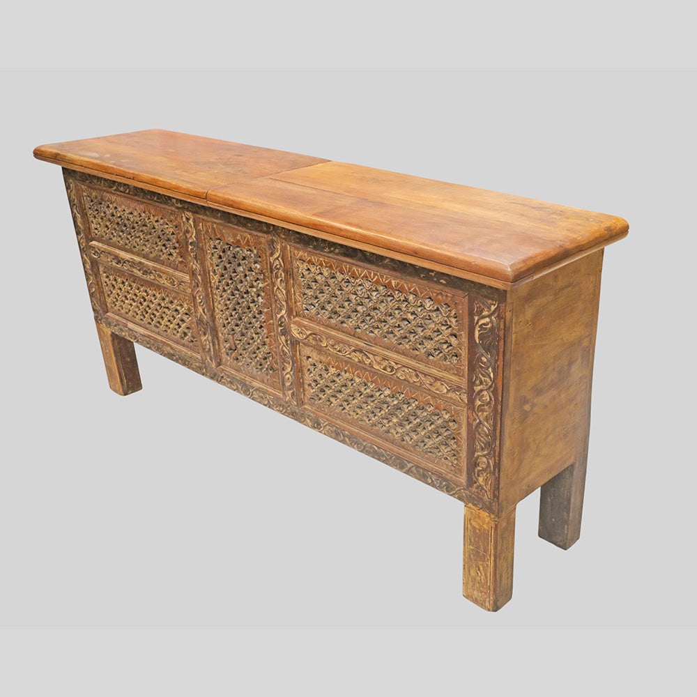 Recycled Wooden Console Table – Handcrafted with Antique Wood Carvings - 2026102209UNQ