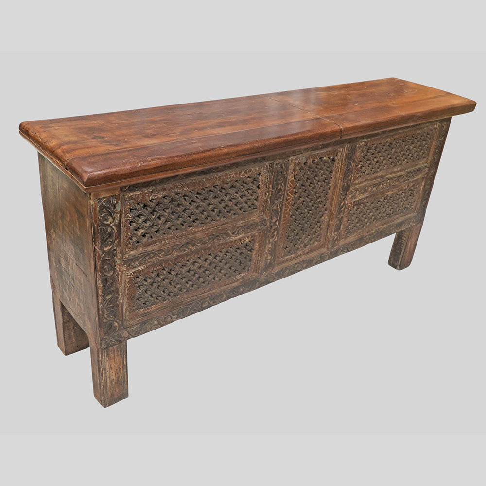 Recycled Wooden Console Table – Handcrafted with Antique Wood Carvings - 2026102210UNQ