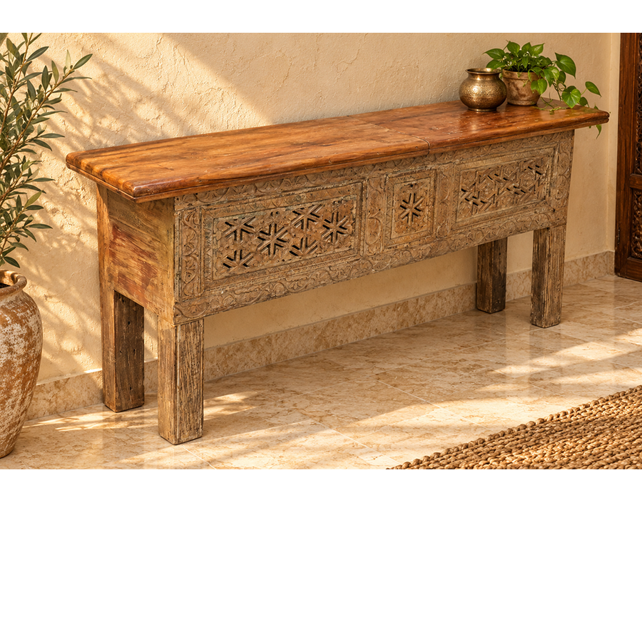 Recycled Wooden Console Table – Handcrafted with Antique Wood Carvings - 2026102211UNQ